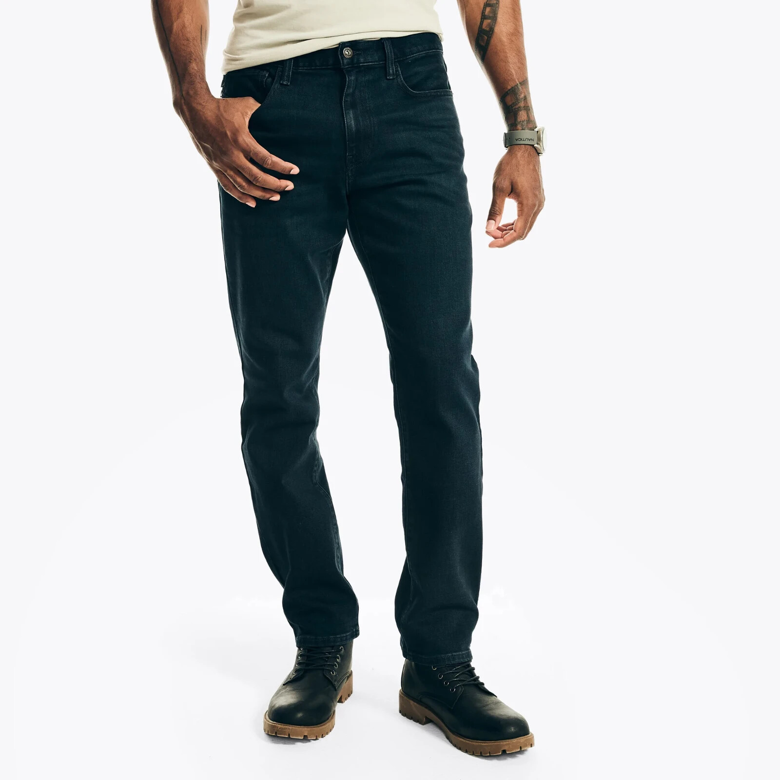 NWT Nautica Mens Original Relaxed Straight Stretch Denim Jeans Black Lagoon Wash