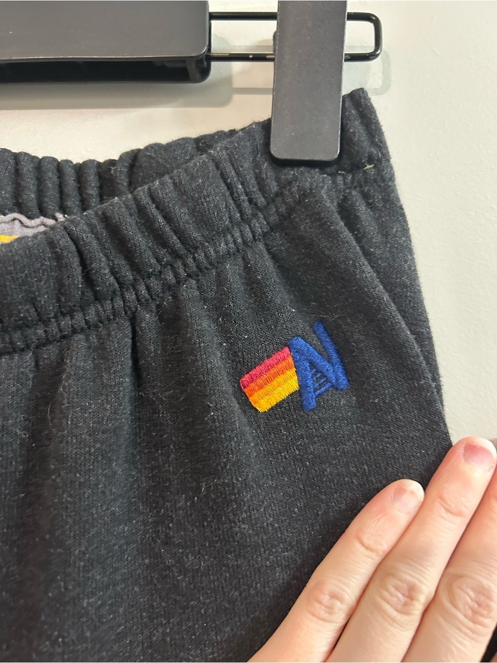 Aviator Nation Rare Style Black Sweatpants with Rainbow 7 stripe on one leg