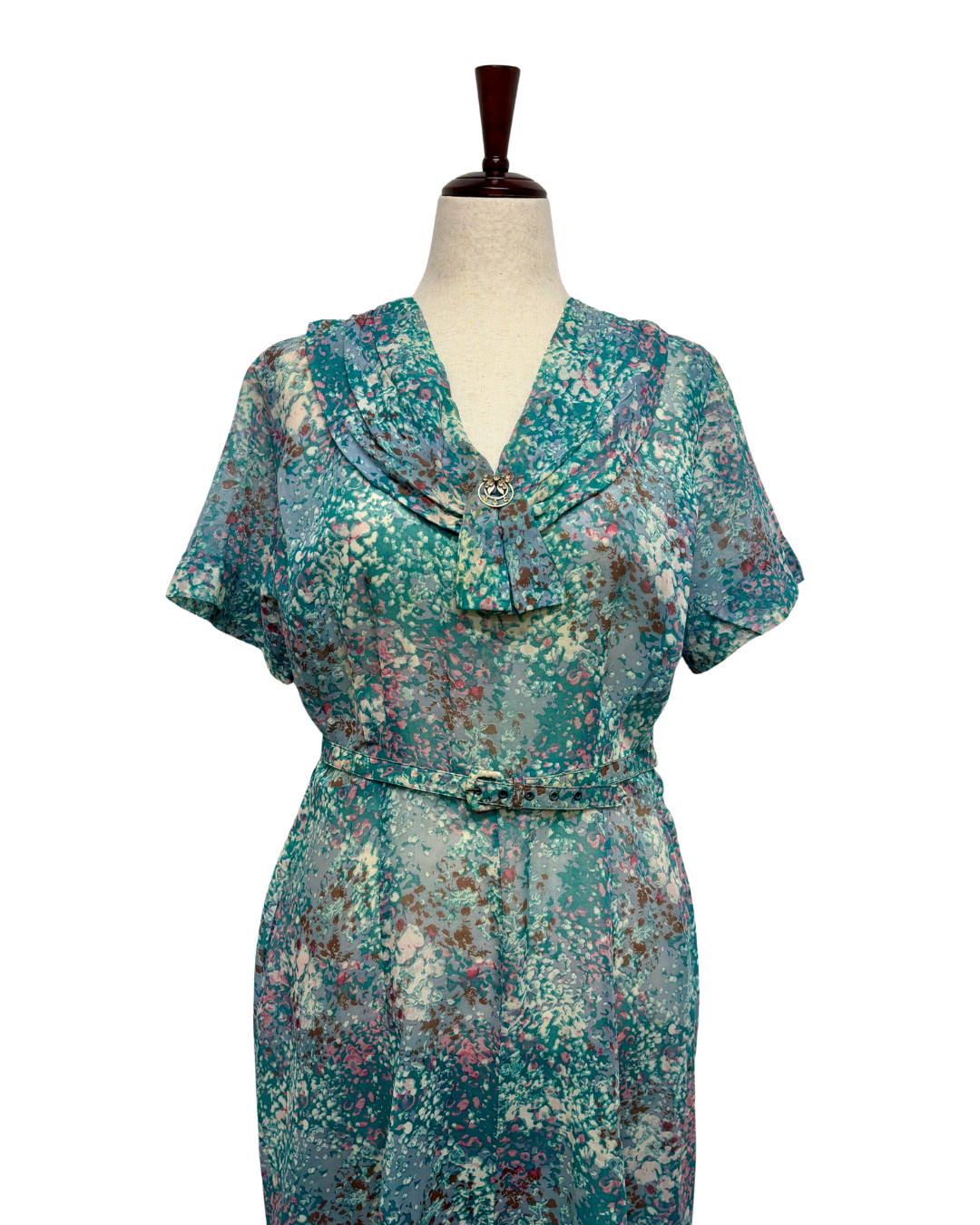 1950s PLUS SIZE AQUA & PINK PRINT DRESS | 1950s VOLUP PASTEL DRESS