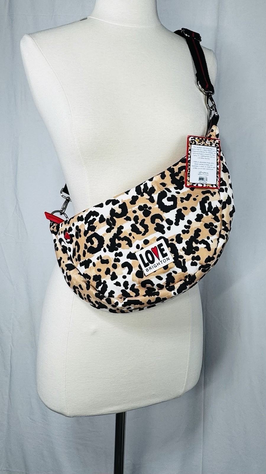 NWT Brighton Spotted Love Swing Bag Leopard Print Nylon Crossbody Crescent