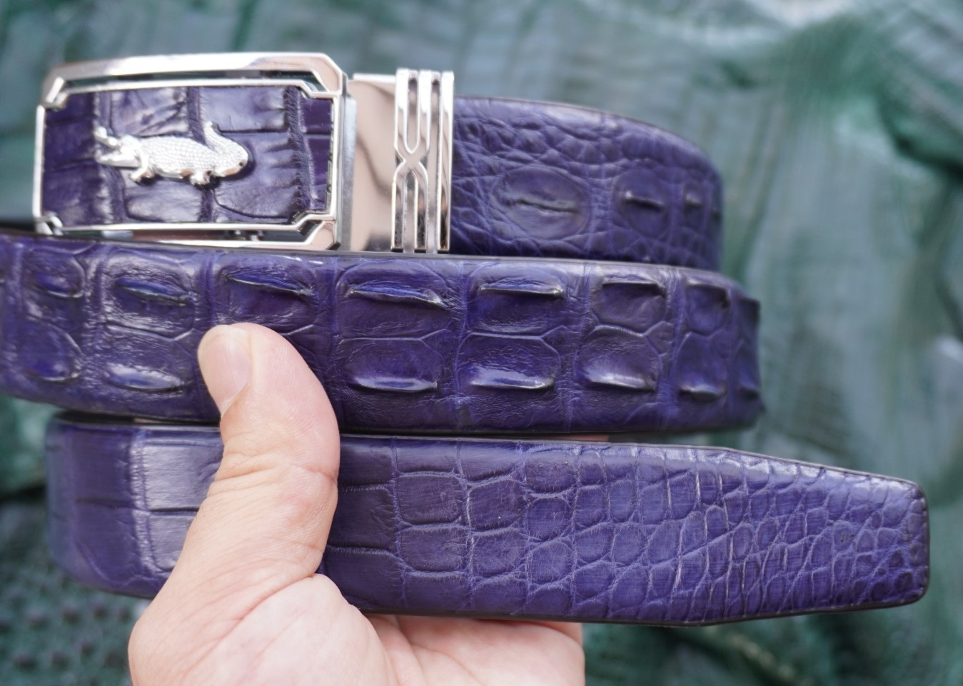 W 1.3 inch – Blue Real CROCODILE Hornback LEATHER Skin Men’s Belt #P38