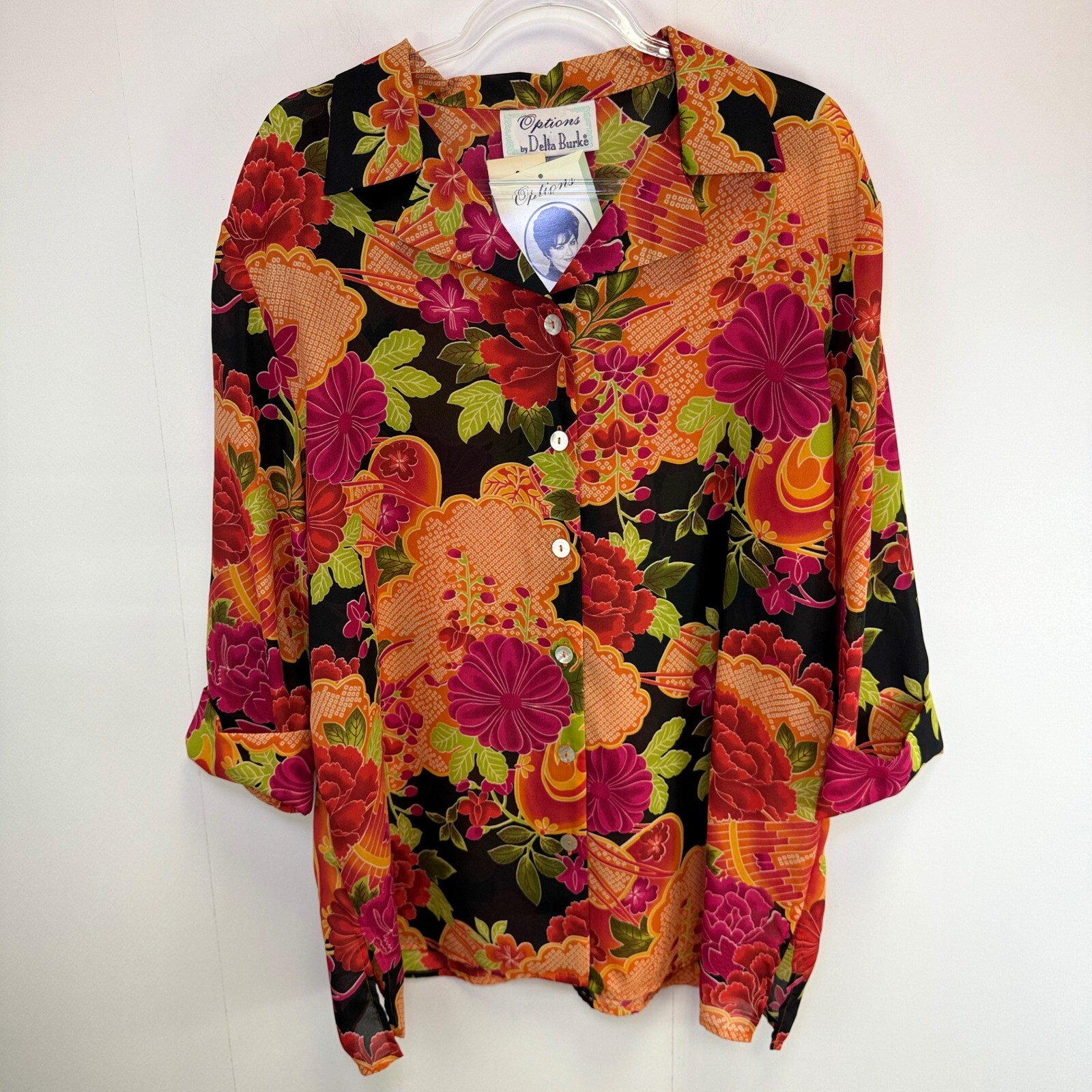 Options by Delta Burke Floral Button Down Blouse Size 1X Tropical Resortwear NEW