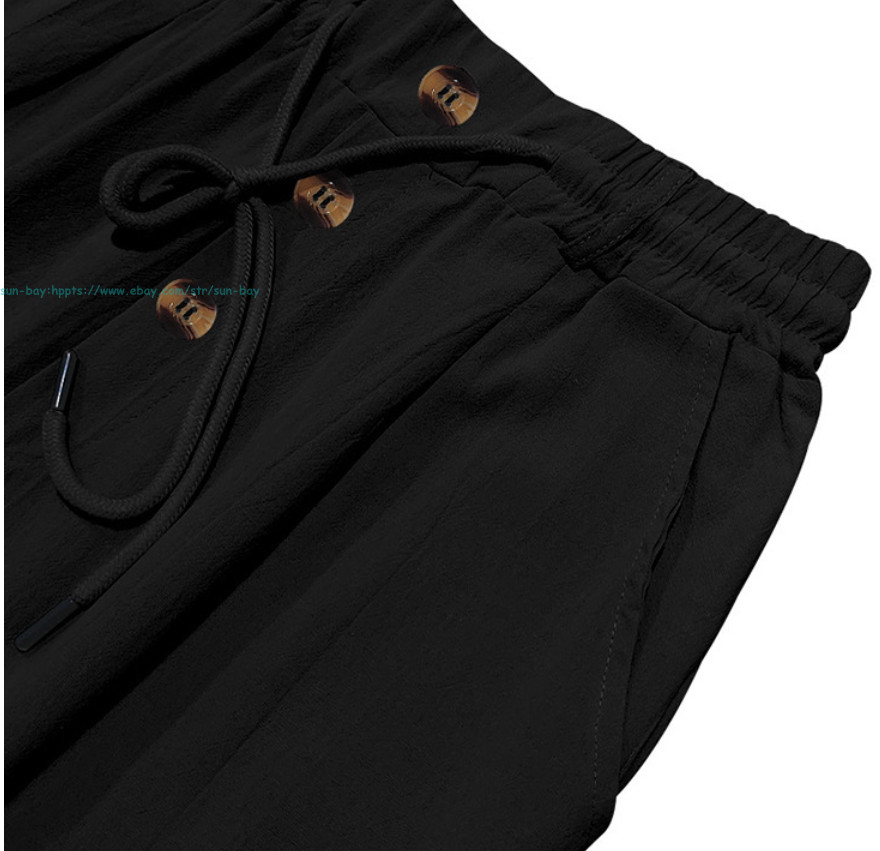 Men Casual Linen Pants Elastic Waist Drawstring Summer Beach Trousers withPocket