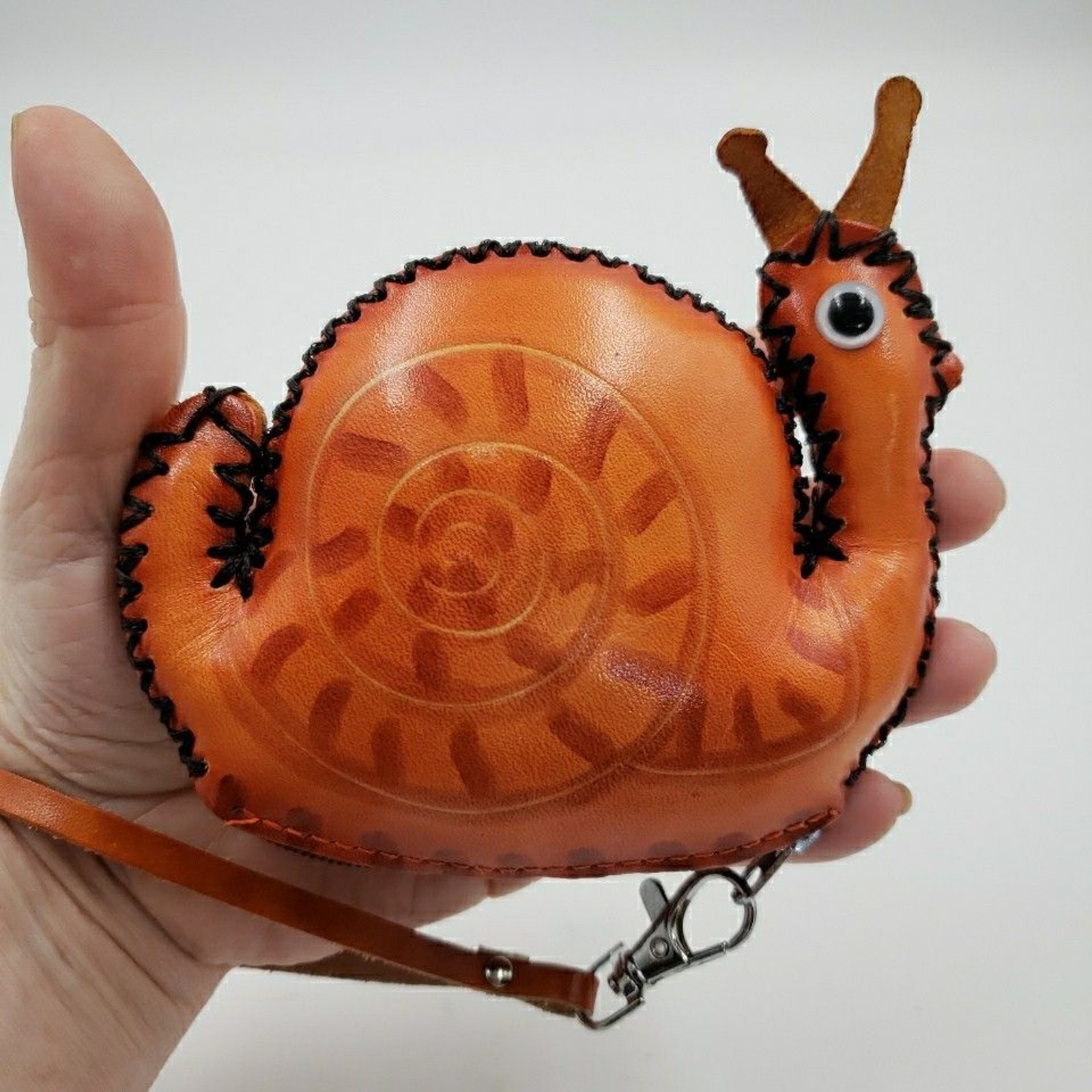 SNAIL Zip Pouch Pendant Creative Gift Jewelry Holder Handmade Leather Coin Purse