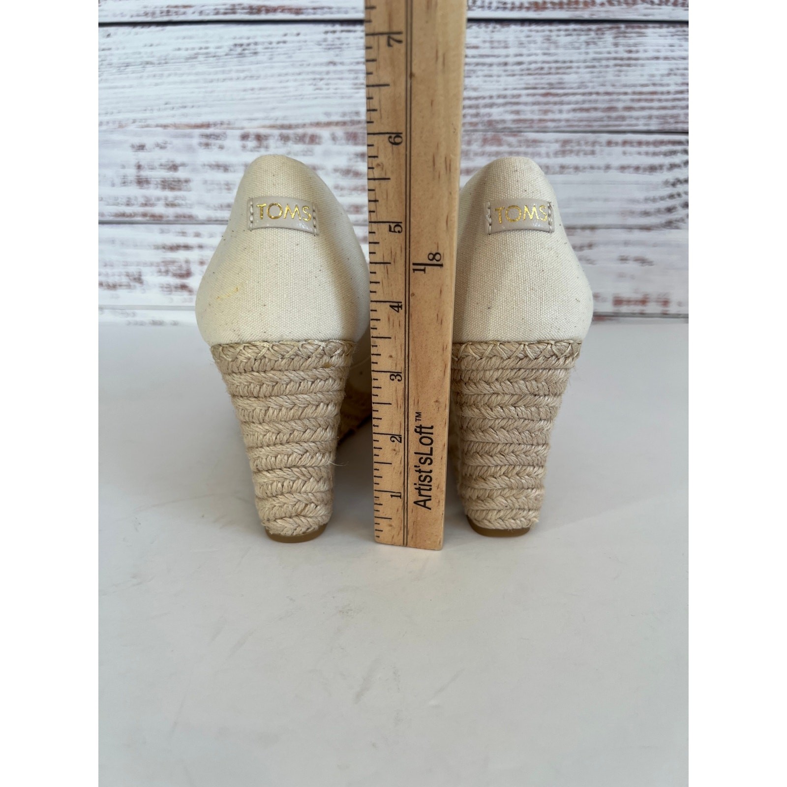 TOMS WOMENS MICHELLE PEEP TOE CANVAS ESPARDRILLE WEDGE PUMPS NATURAL 6 1/2
