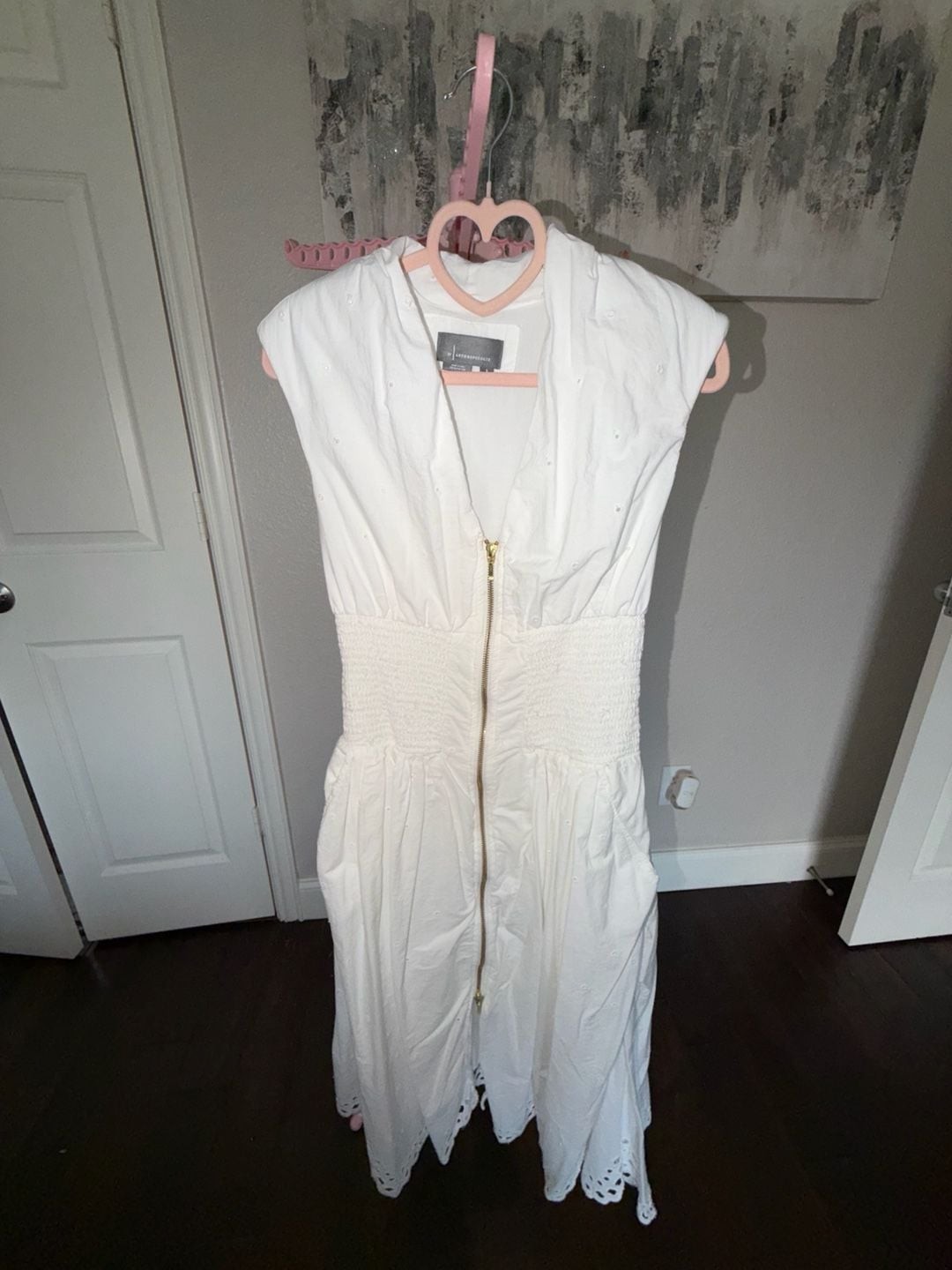 Anthropologie Tommie Cap-Sleeve Smocked Front-Zip Eyelet Dress