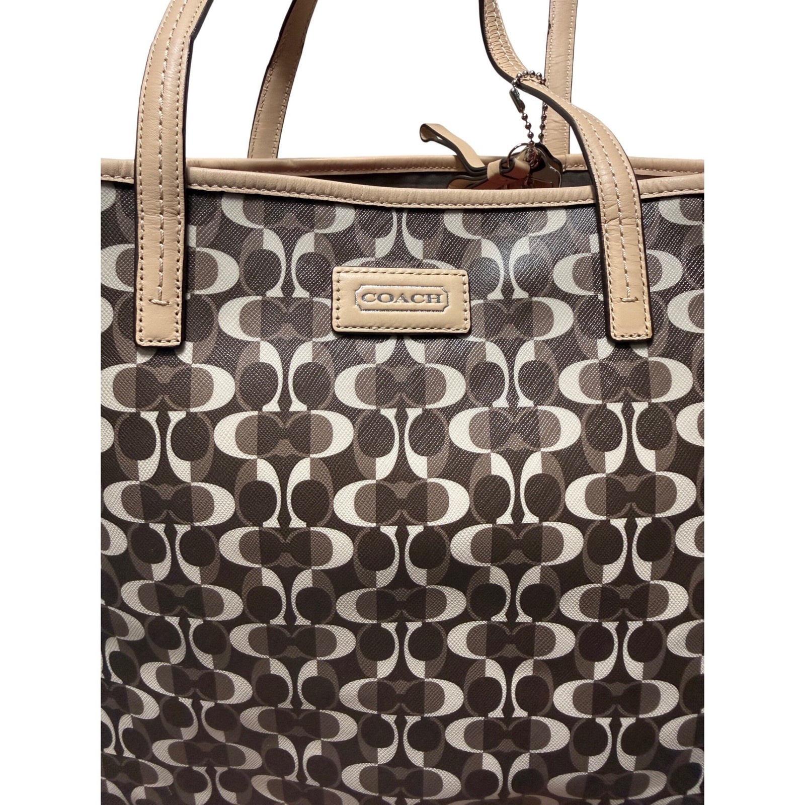 Coach 2013 Park Metro Splt Signature Tote Brown Tan Leather Trim F25673 NWT Read