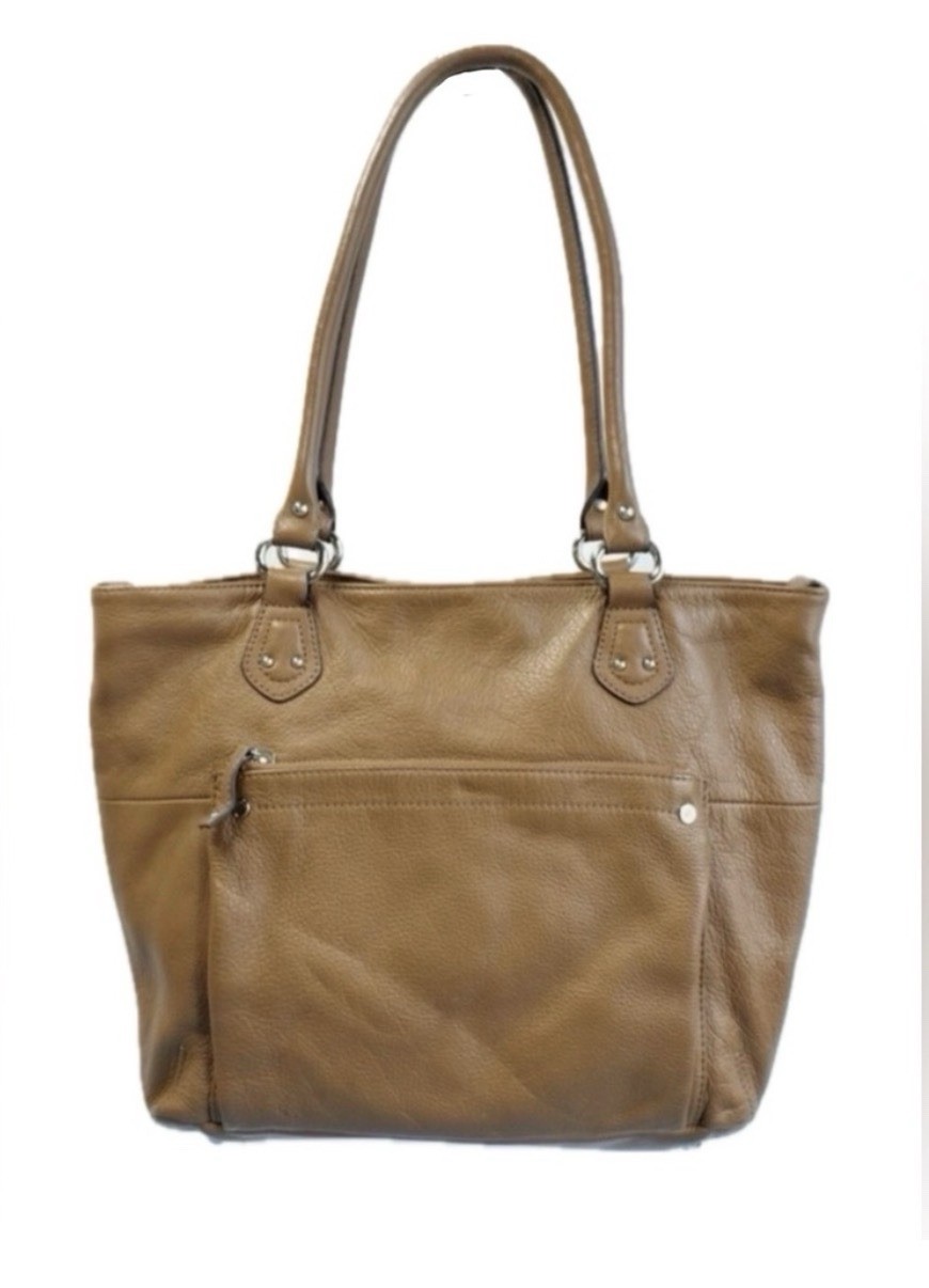 Tignanello Brown Pebbled Shoulder Bag Medium Zip Double Handles Pockets Lined