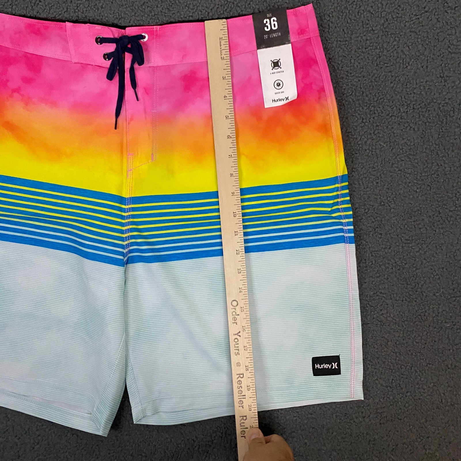 Hurley Weekender 20″ Swim Board Short Mens 36 Striped Quick Dry Stretch NWT