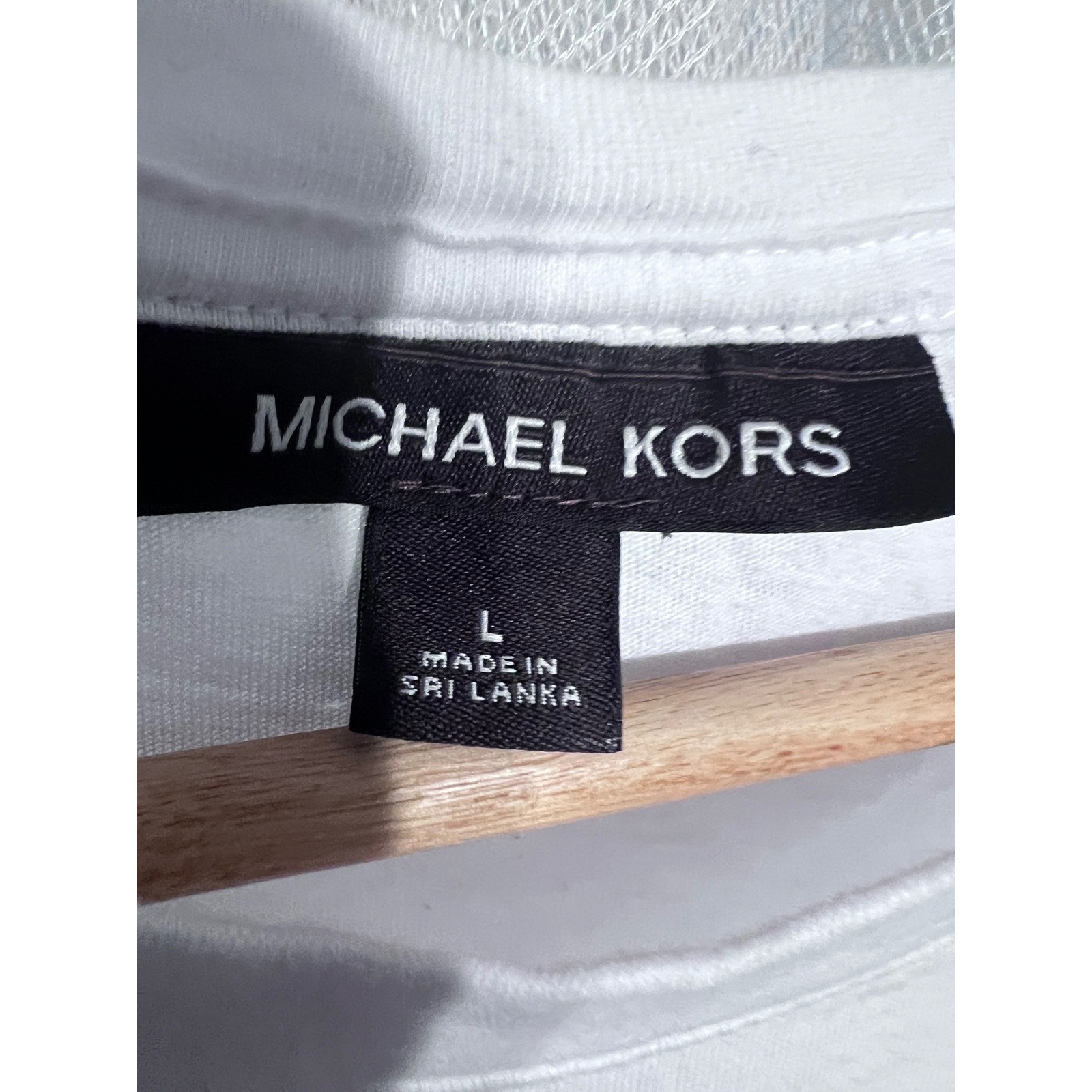 Michael Kors Mens Colorblock Monogram Logo Tape Short Sleeve Tee White Navy L