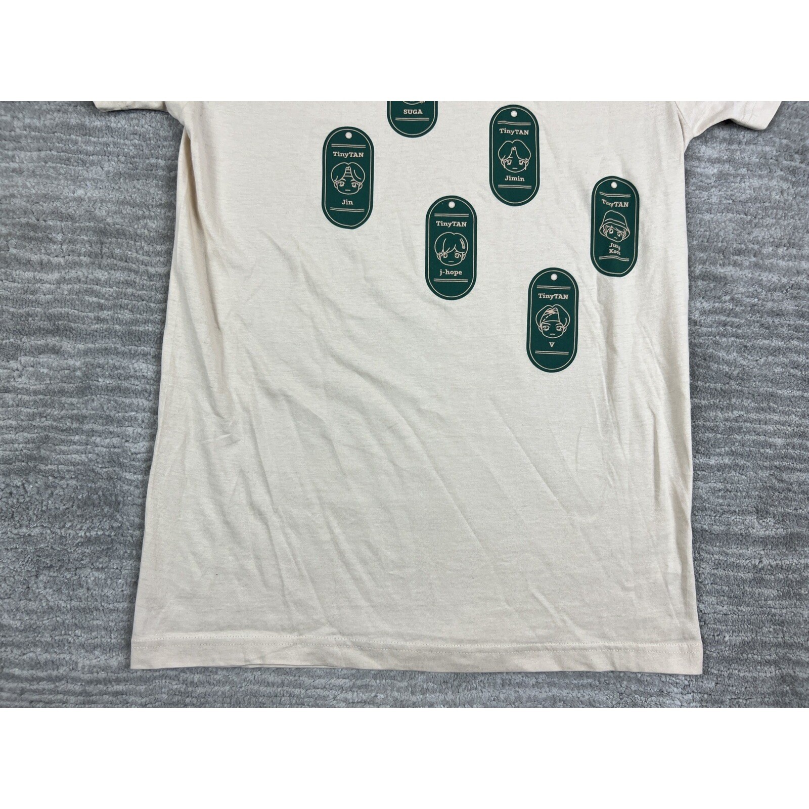 TinyTAN T-Shirt Unisex Small Cream BTS Dog Tags Graphic Short Sleeve Hot Topic