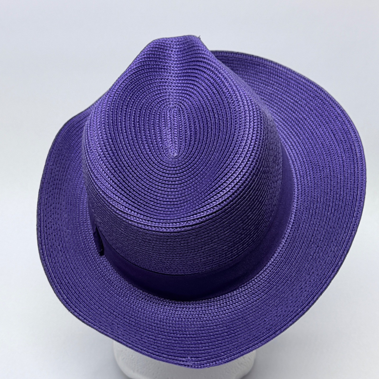 Bruno Capelo Francesco Collection Purple Straw Fedora Hat Medium Lion Pin Mens