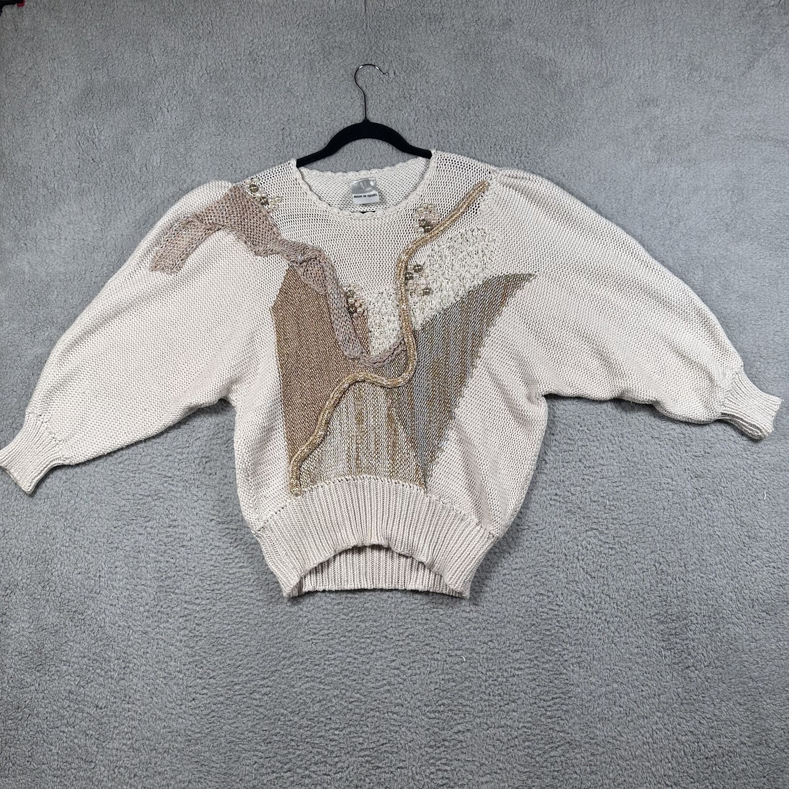 Vintage Madeleine Sweater Womens Medium Metallic Beaded Pullover 80s Israel