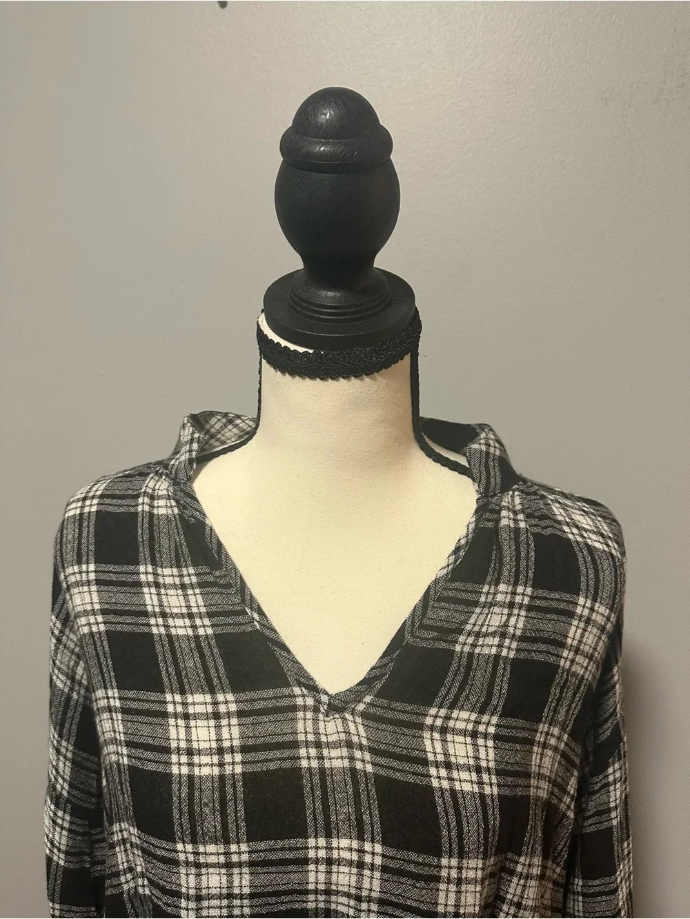 Madewell Highroad Popover Plaid Blouse Black White Size S