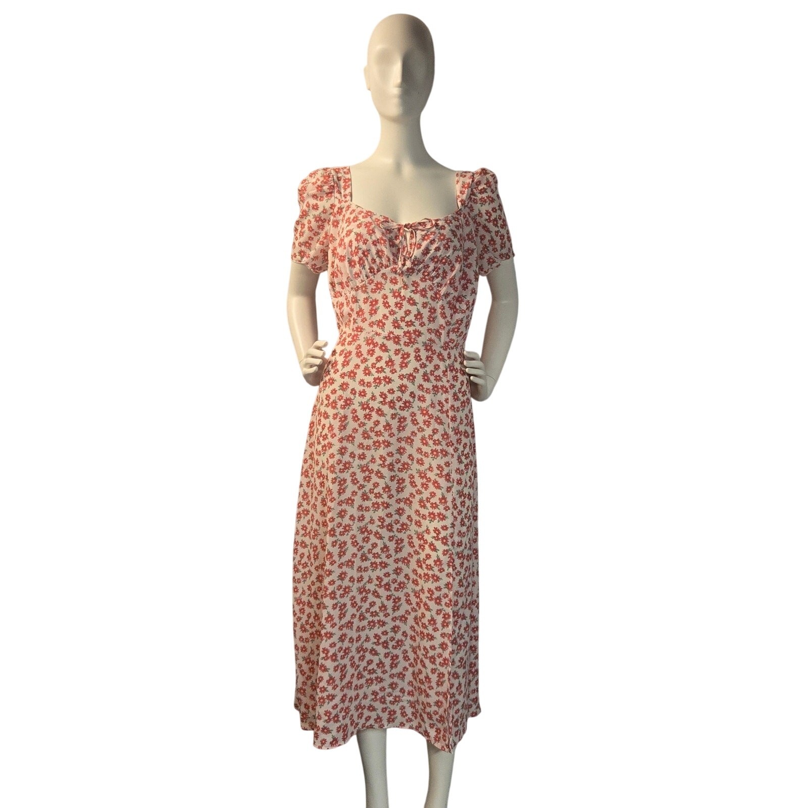 Y2K VTG Pink Floral Dress Milkmaid Cottage Core 90s Feminine Midi XL