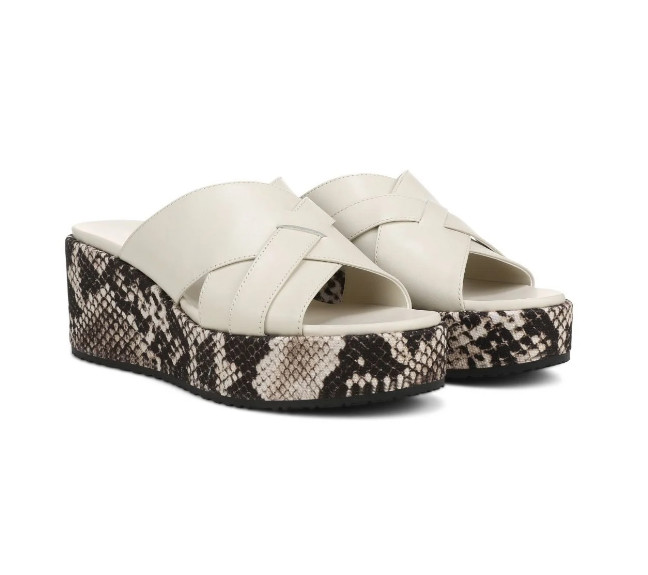 VIONIC Dawn Wedge Slide Sandal Cream Leather New