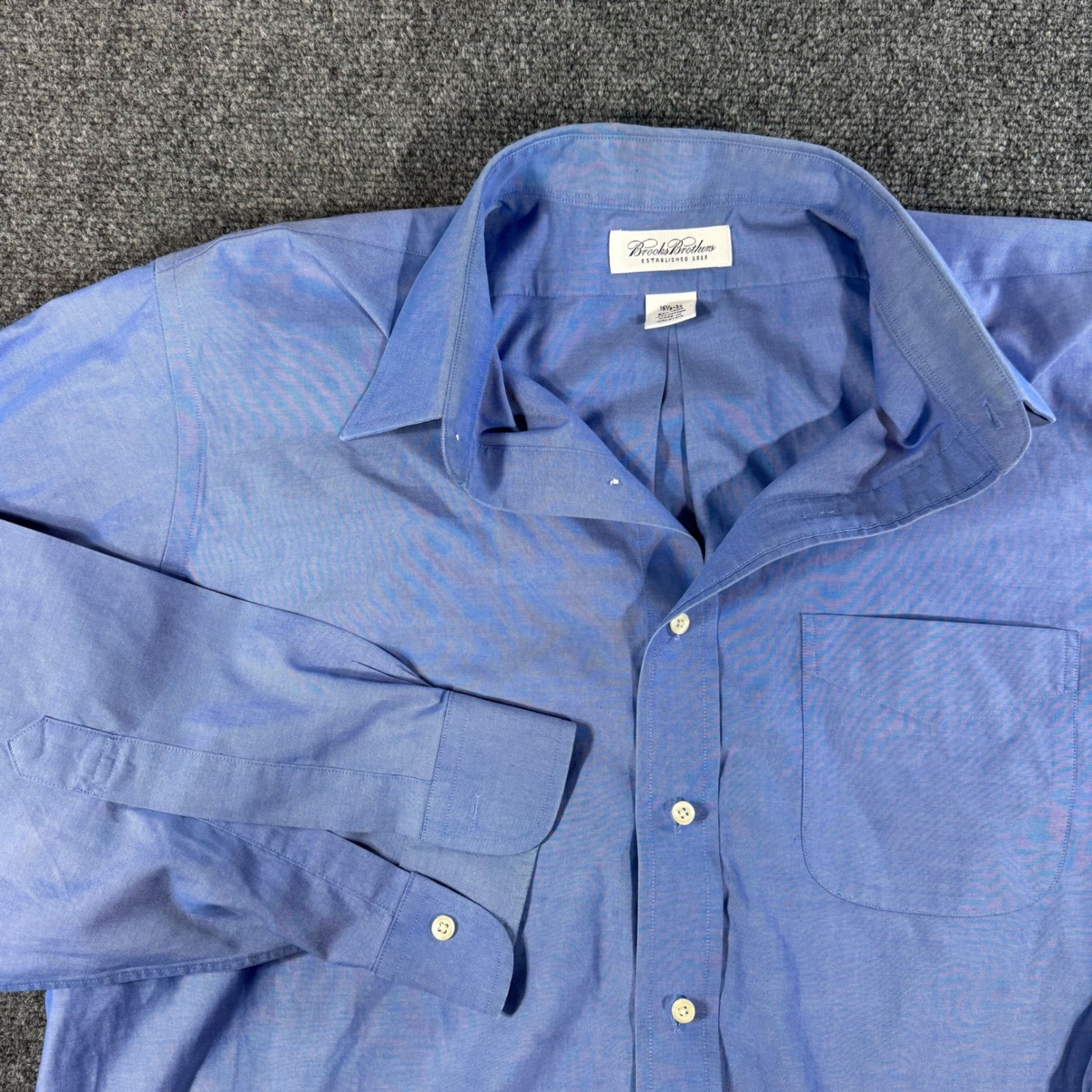 Brooks Brothers Mens 16.5 34 Non Iron Dress Shirt Blue Long Sleeve Cotton Pocket