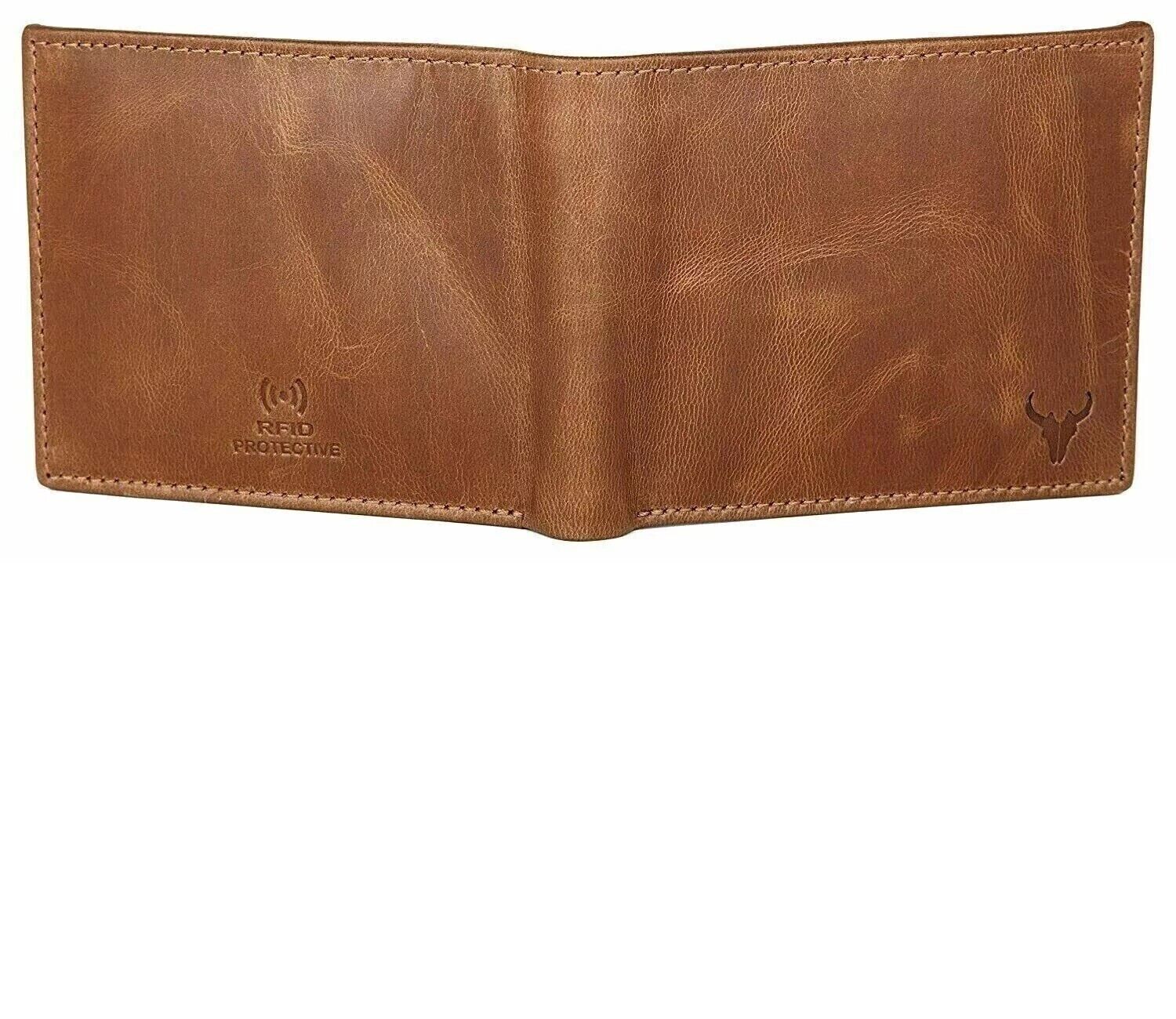 Genuine Leather Bifold Wallets For Men RFID Blocking Slim (MENS BROWN WALLET++)