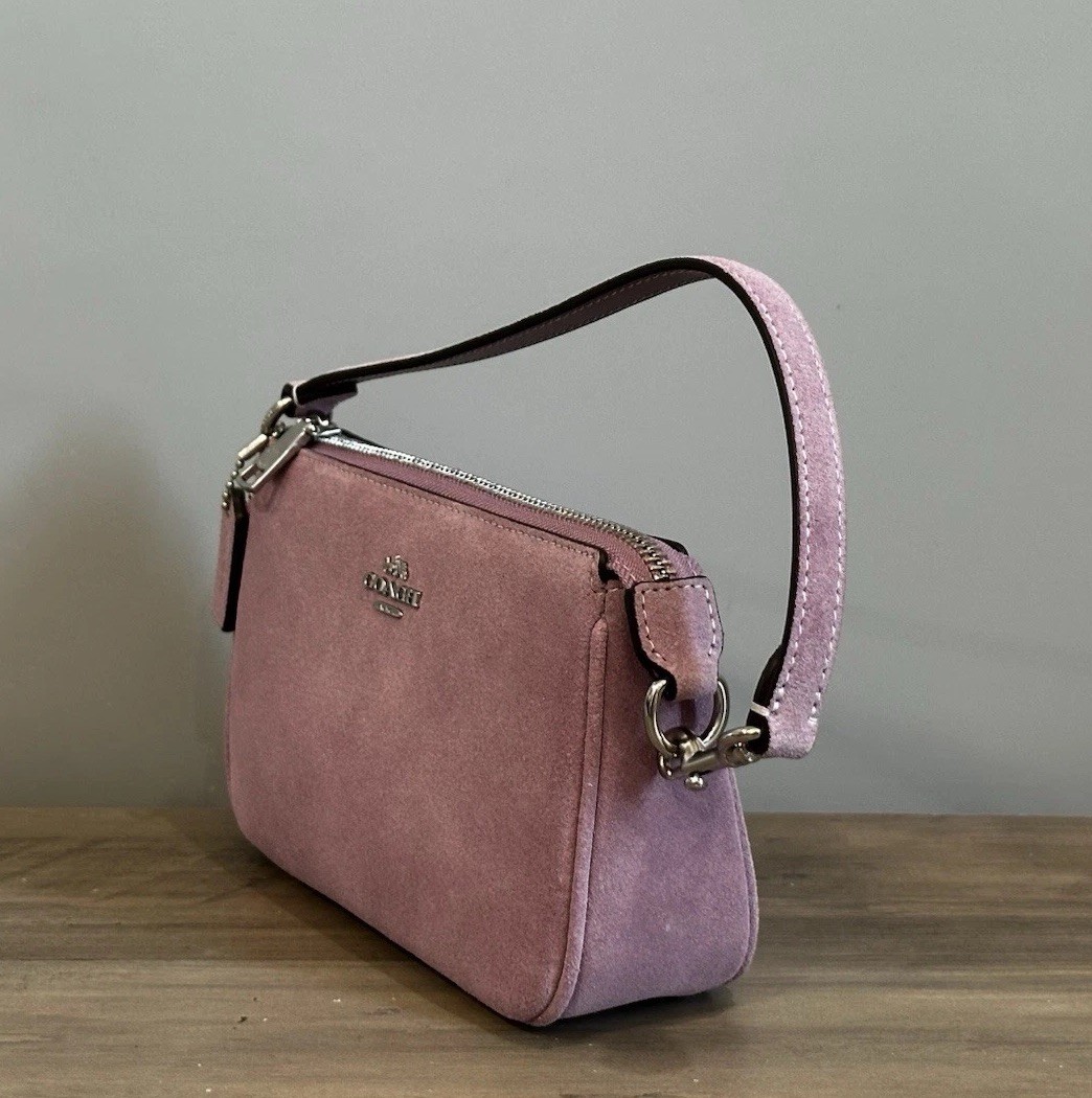 COACH Nolita 19 In Suede & Smooth Leather Wristlet Bag CDN25 Silver/Light Violet