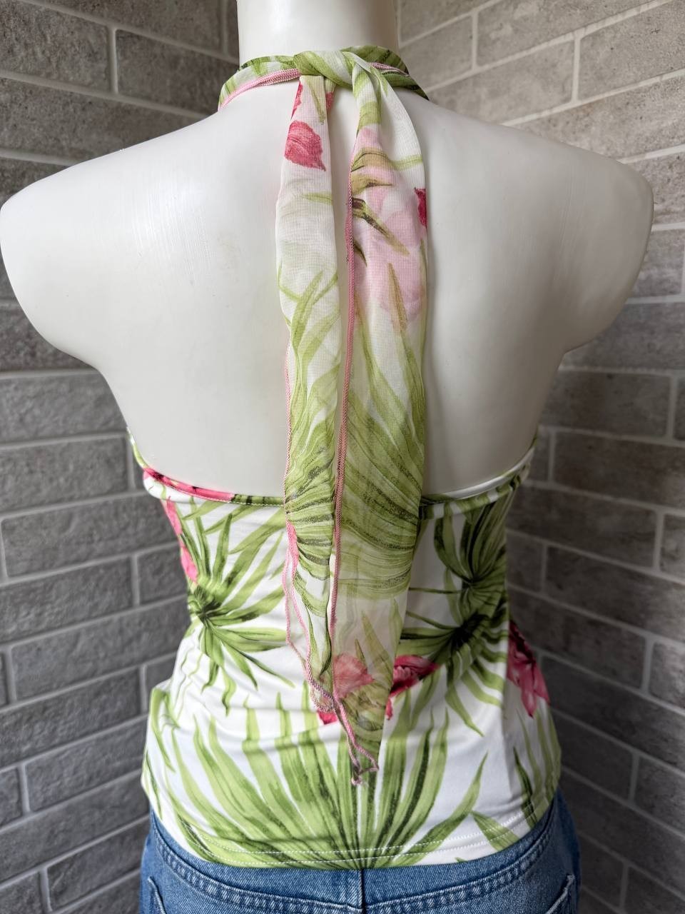 Morgan De Toi Tropical Halter Top Y2K Floral Tank Top Hawaiian Print Top 00s