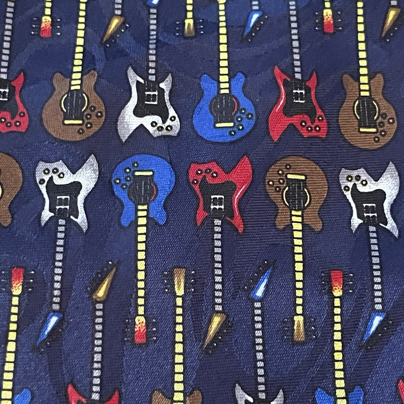 Vintage Steven Harris Blue Polyester Men’s Neck Tie Made In Korea guitar print