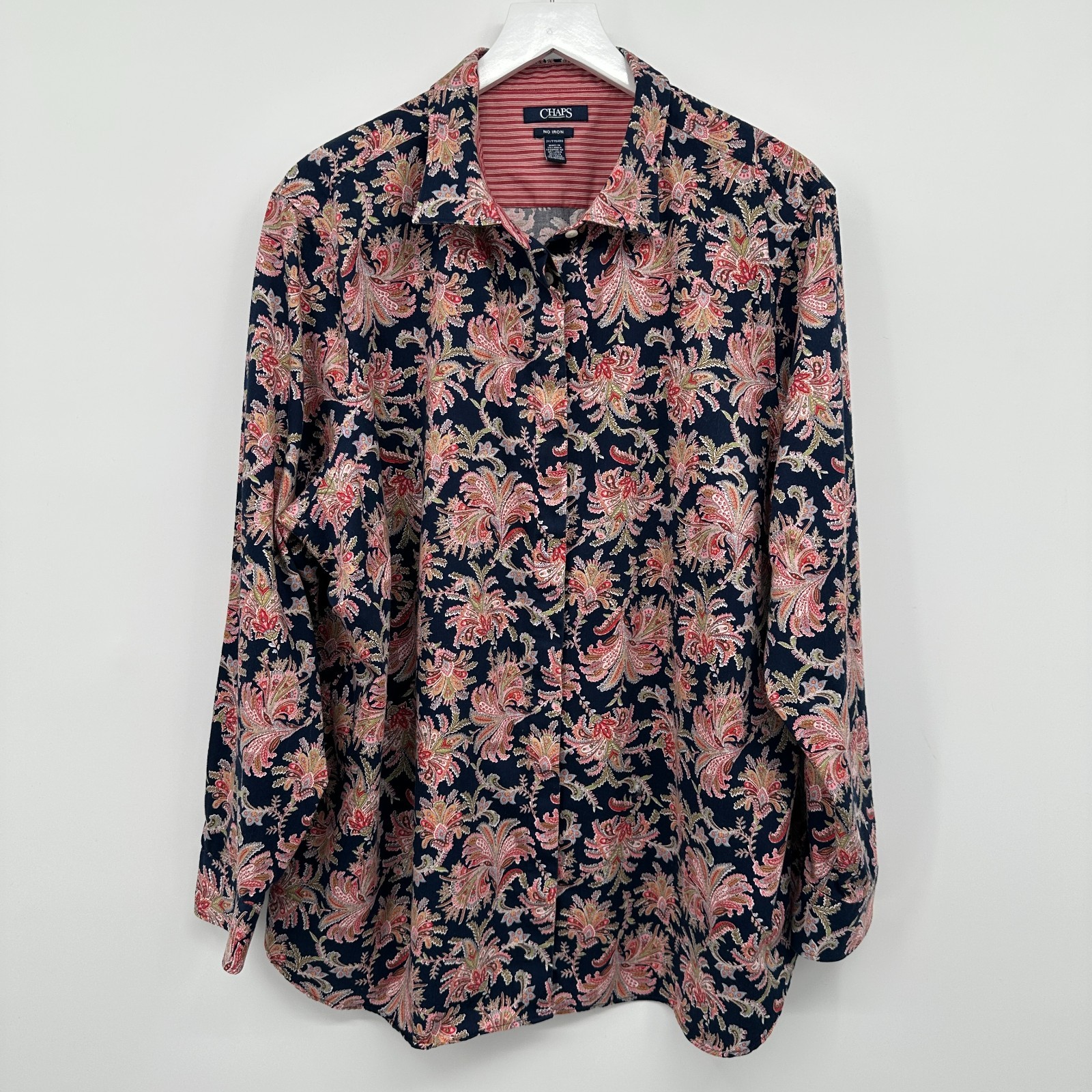 Chaps Womens Top Shirt Blouse Size 2X No Iron Button Up Floral Boho Romantic