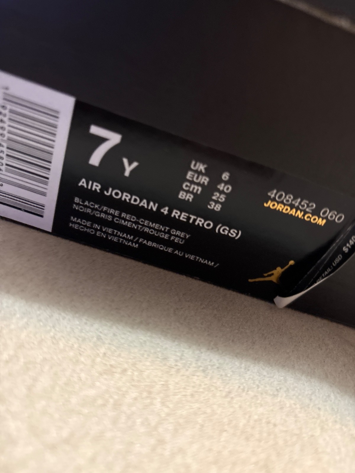 jordan 4 bred size 7y