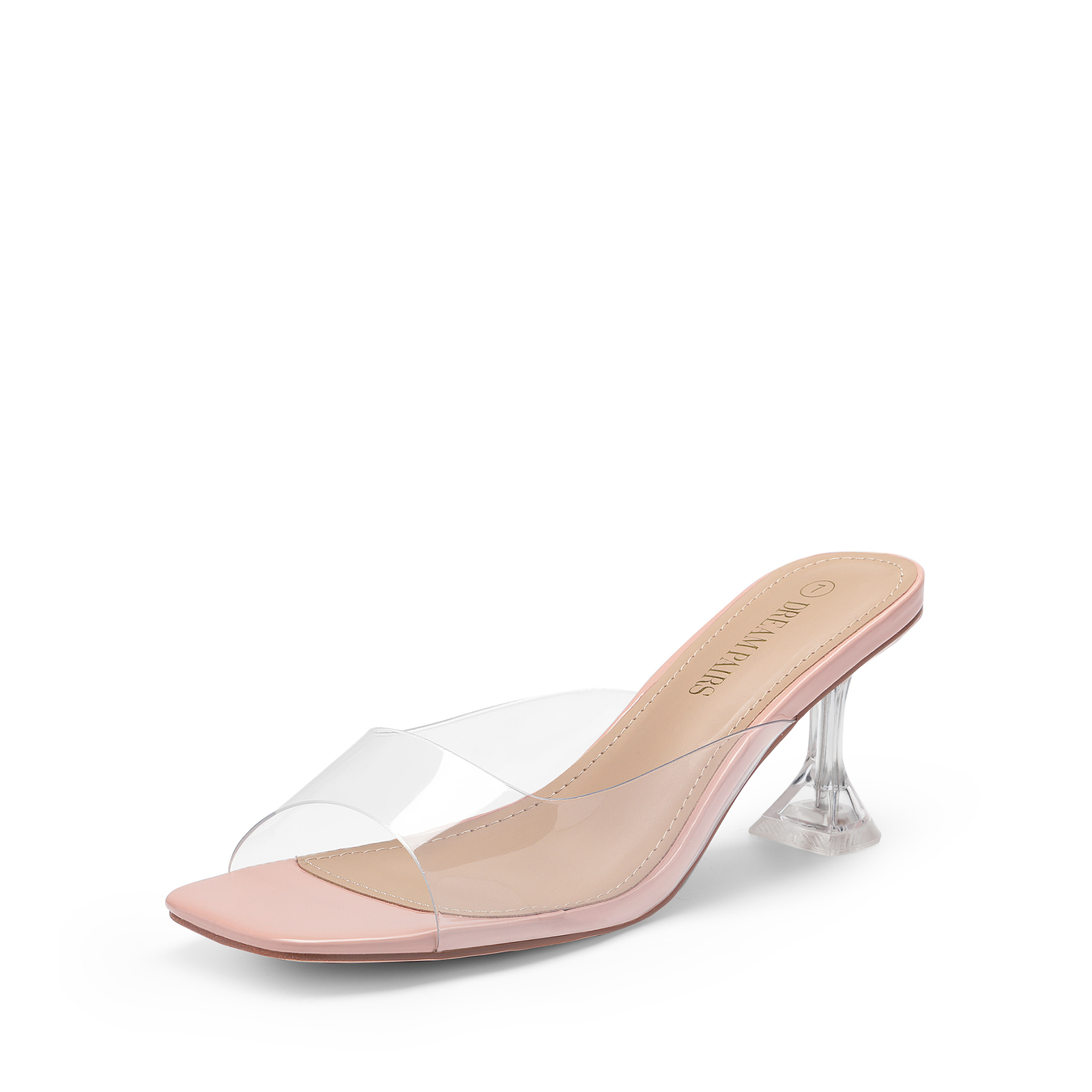 Women Clear Heels Square Toe High Heel Mules Slip on Wedding Dress Heel Sandals