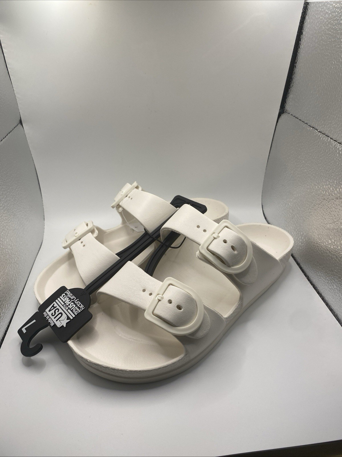 Slide Sandals 2 Buckle Flip Flops Cushion Off White Color Size 7 Women’s