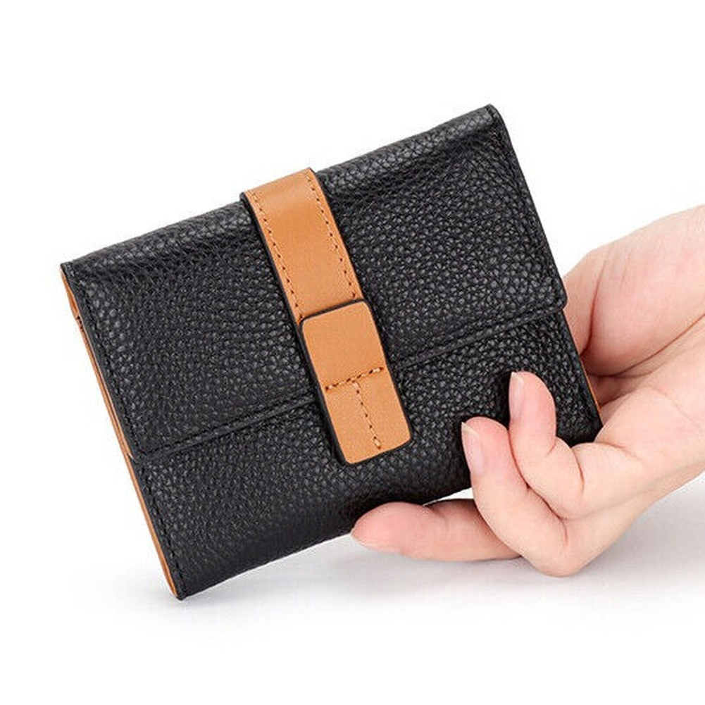 Women Trifold RFID Blocking Genuine Leather Wallet Hasp Card Holder Mini Handbag