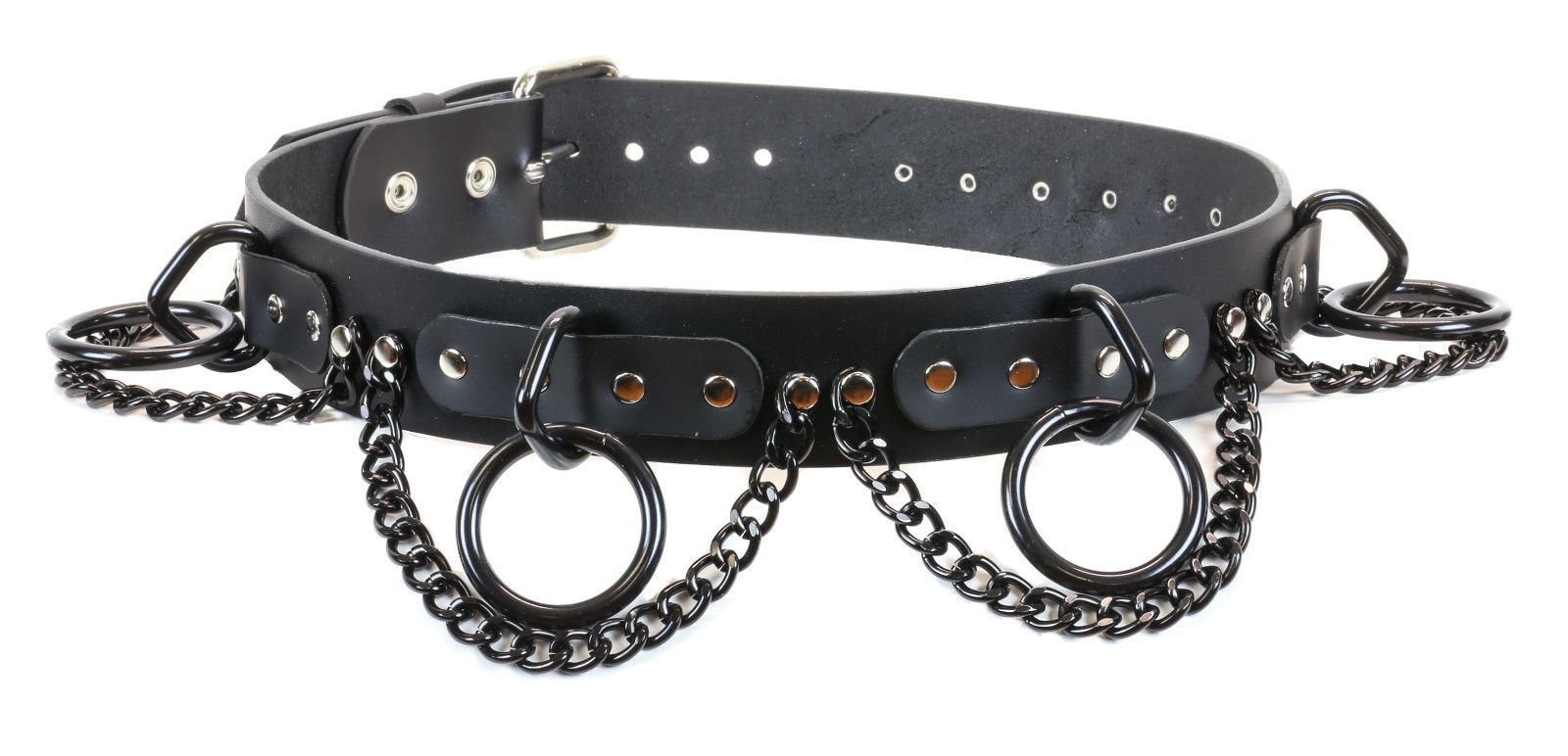 Bondage Belt Black O Ring & Chain Punk Gothic Thrash Metal Deathrock USA Made