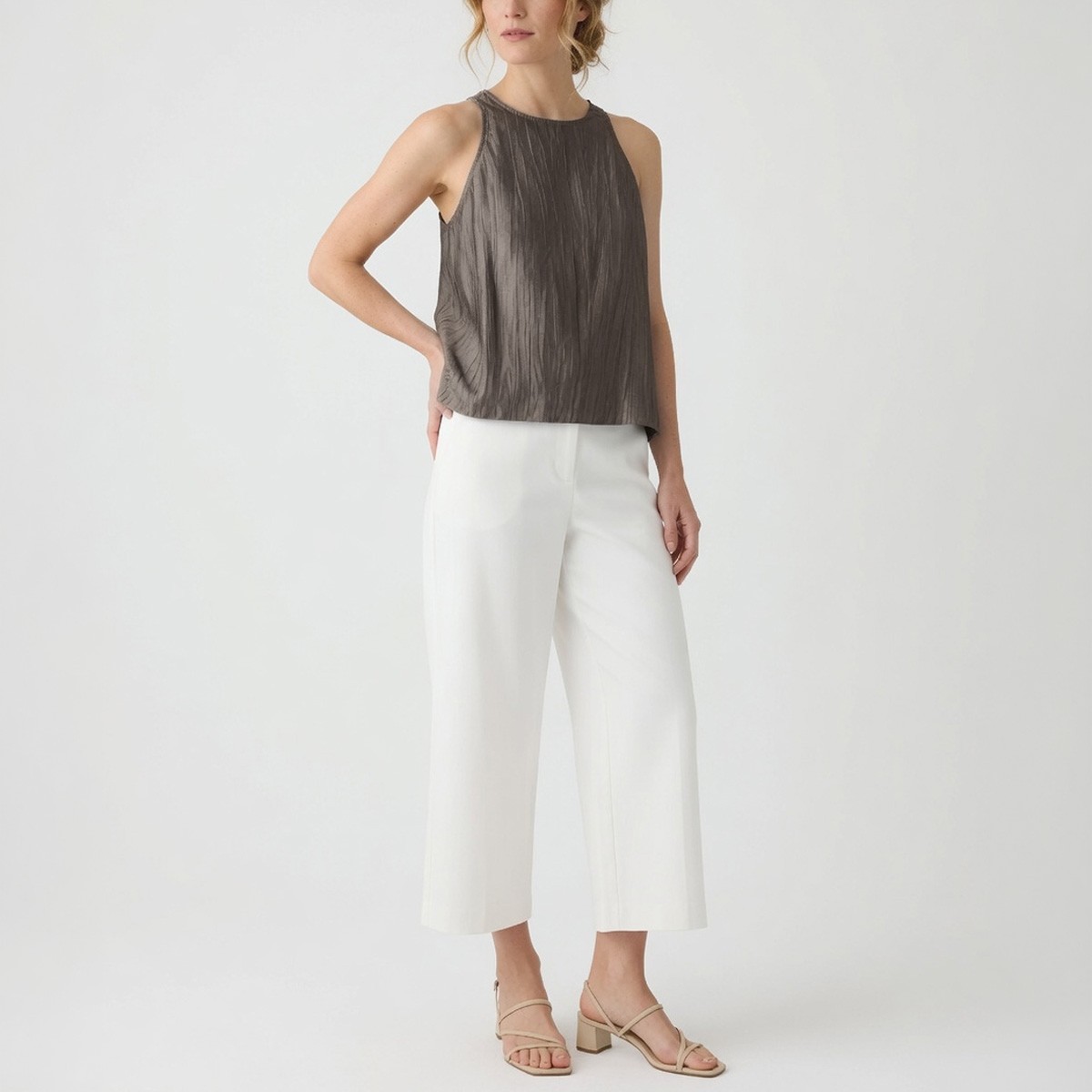 NWT Eileen Fisher Linen Sheen Halter Neck Top, Style S6FWH-U4421, Walnut, XXS-3X