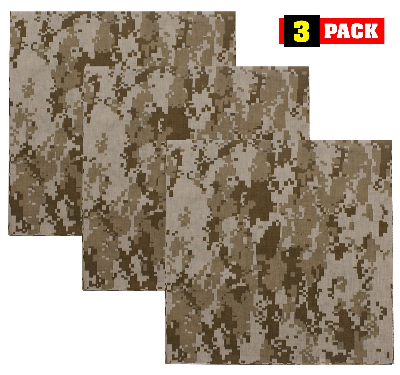 Camouflage Jumbo 27″ Bandana Tactical 100% Cotton Bandanna Head Cover 3Pack