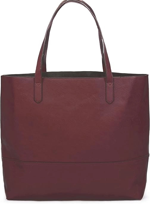 Vegan Leather Tote Overbrooke Deep Red Soft 100% Pebbled Tote Open Top-NEW