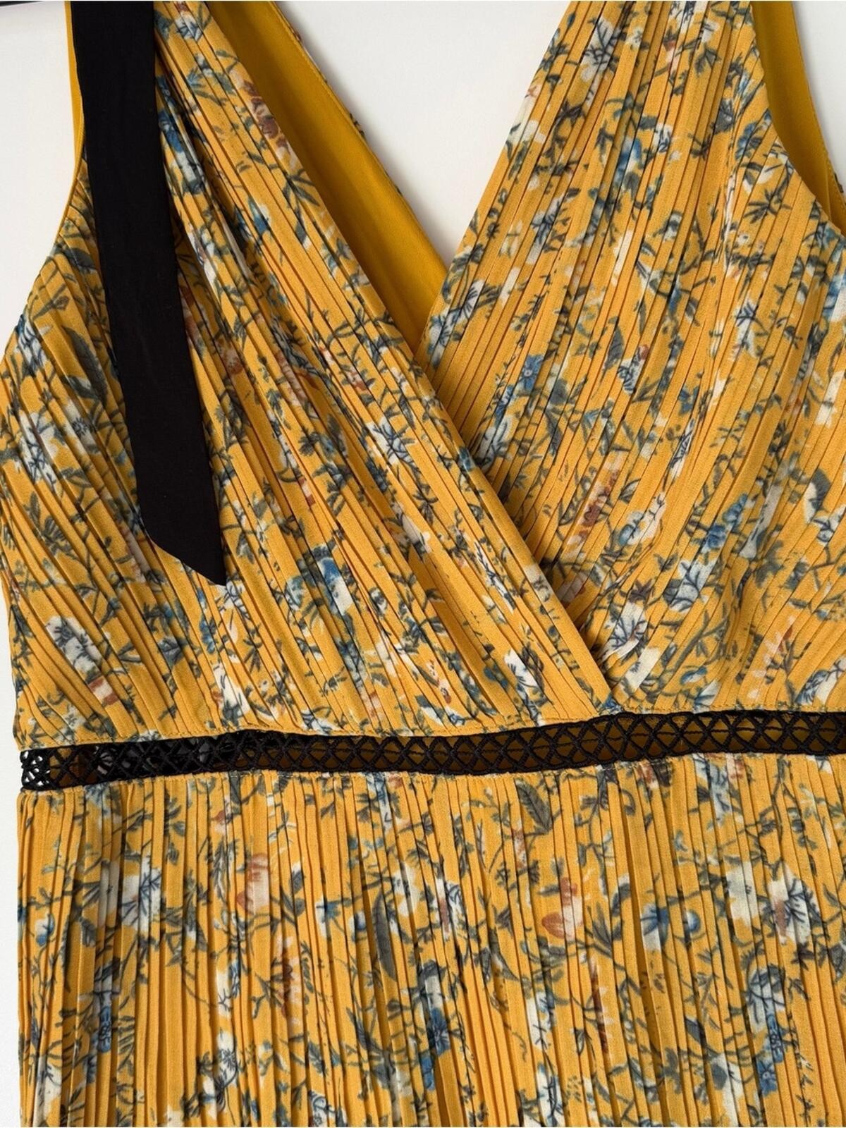 Lulus Such Sophistication Yellow Floral Tiered Maxi Dress with Black Trim