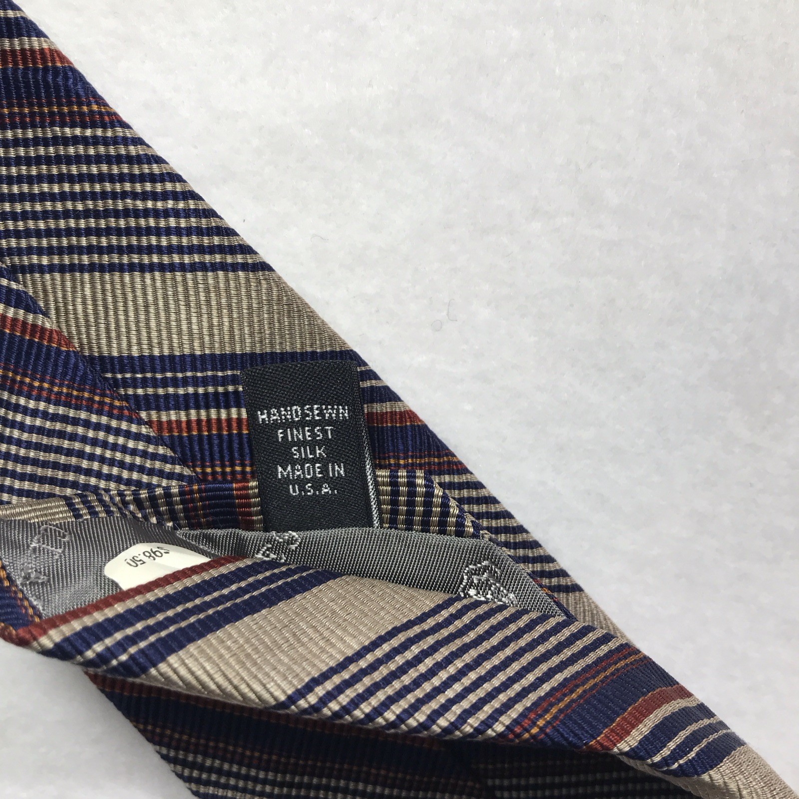 Robert Talbott Handmade Silk Striped Men’s Pointed Tie Beige Navy Red