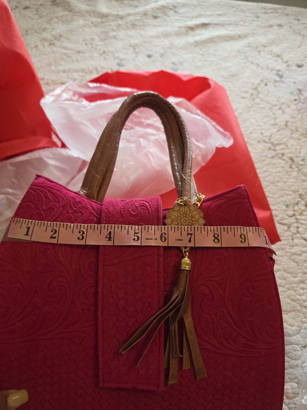 Handcrafted Genuine Leather Tote Bag Hot Pink Embossed Mexican Artisan Purse