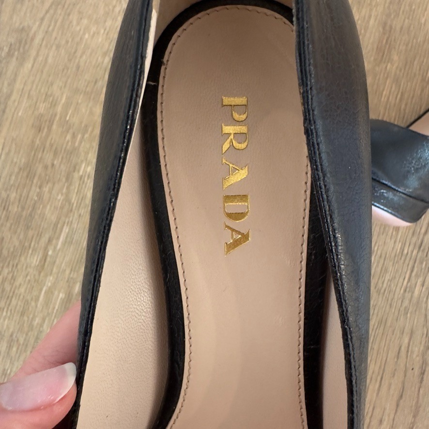 PRADA 120mm Saffiano Pumps-Italian Designer Black Round Toe High Heels-Sz US 8.5