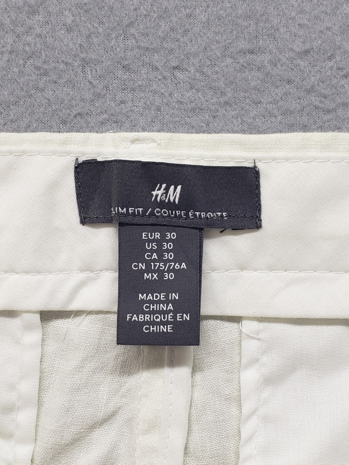 H&M Men Chino Pant 30 White Slim Fit Flat Front Mid Rise Preppy Casual Workwear
