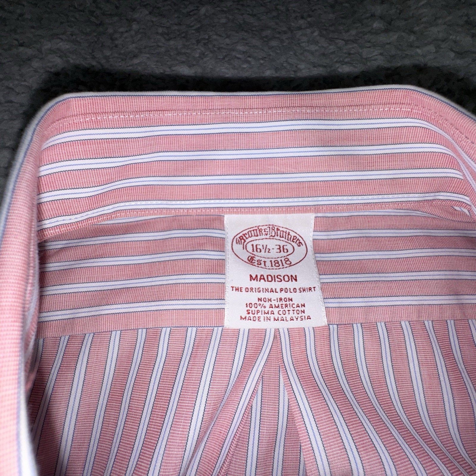 Brooks Brothers Madison Fit Pink Striped Shirt 16.5 36 Large Non-Iron Supima Men