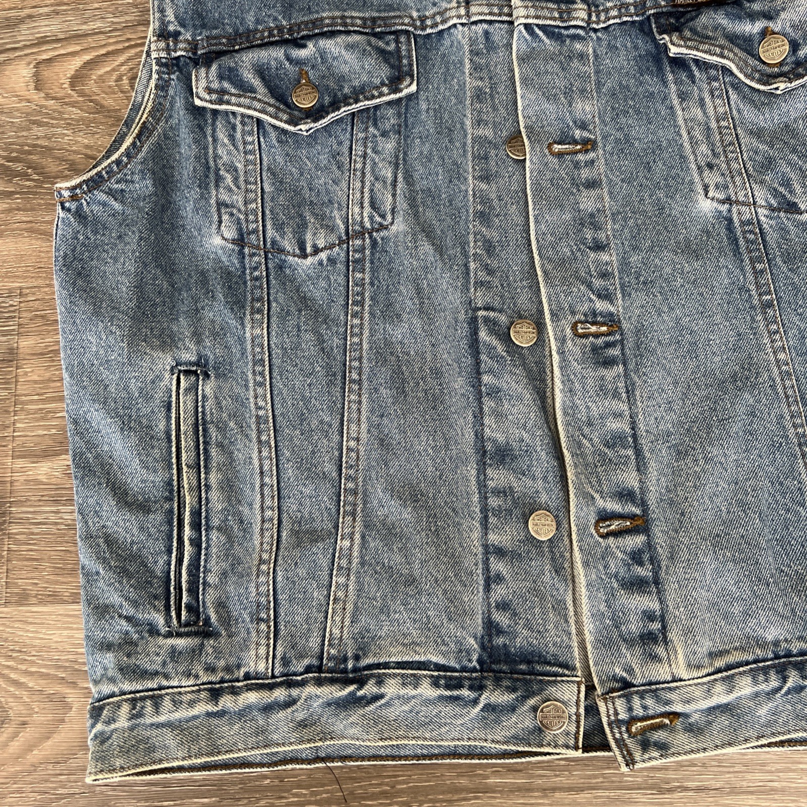 Harley Davidson Denim Vest Blue Wash Bar & Shield Mens Size M