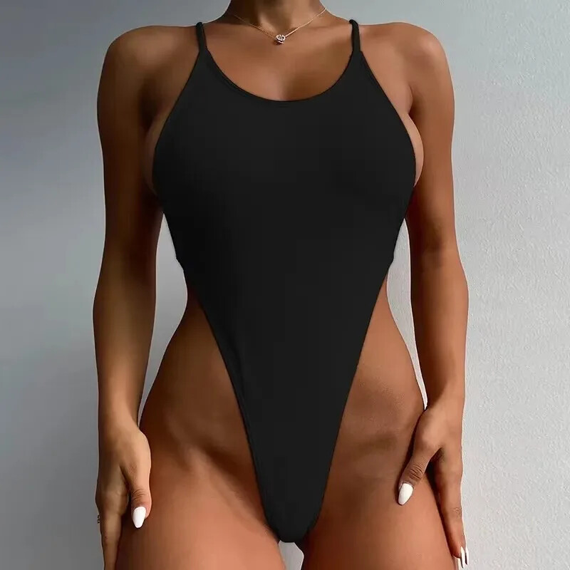 Womens Sexy Thong One Piece Swimsuit High Cut Out Monokini String Bathing Suits