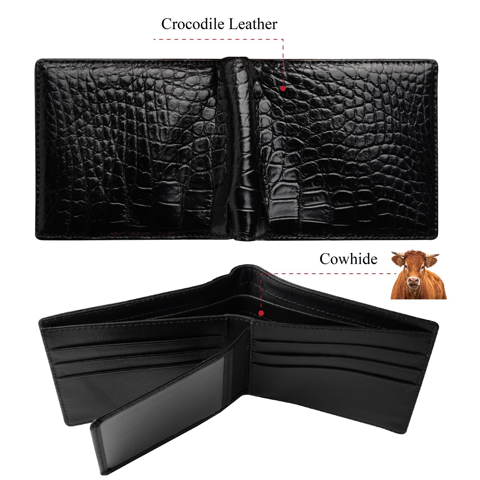 Luxury Genuine Crocodile Leather Wallet For Men Handmade Exotic Skin Bifold