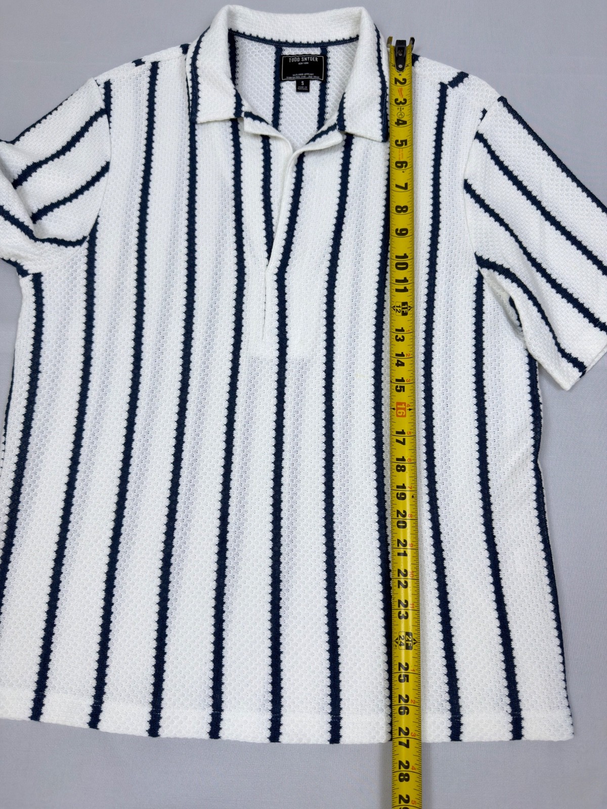 Todd Snyder Relaxed Textured Montauk Polo Coastal White Stripe Cotton Linen S