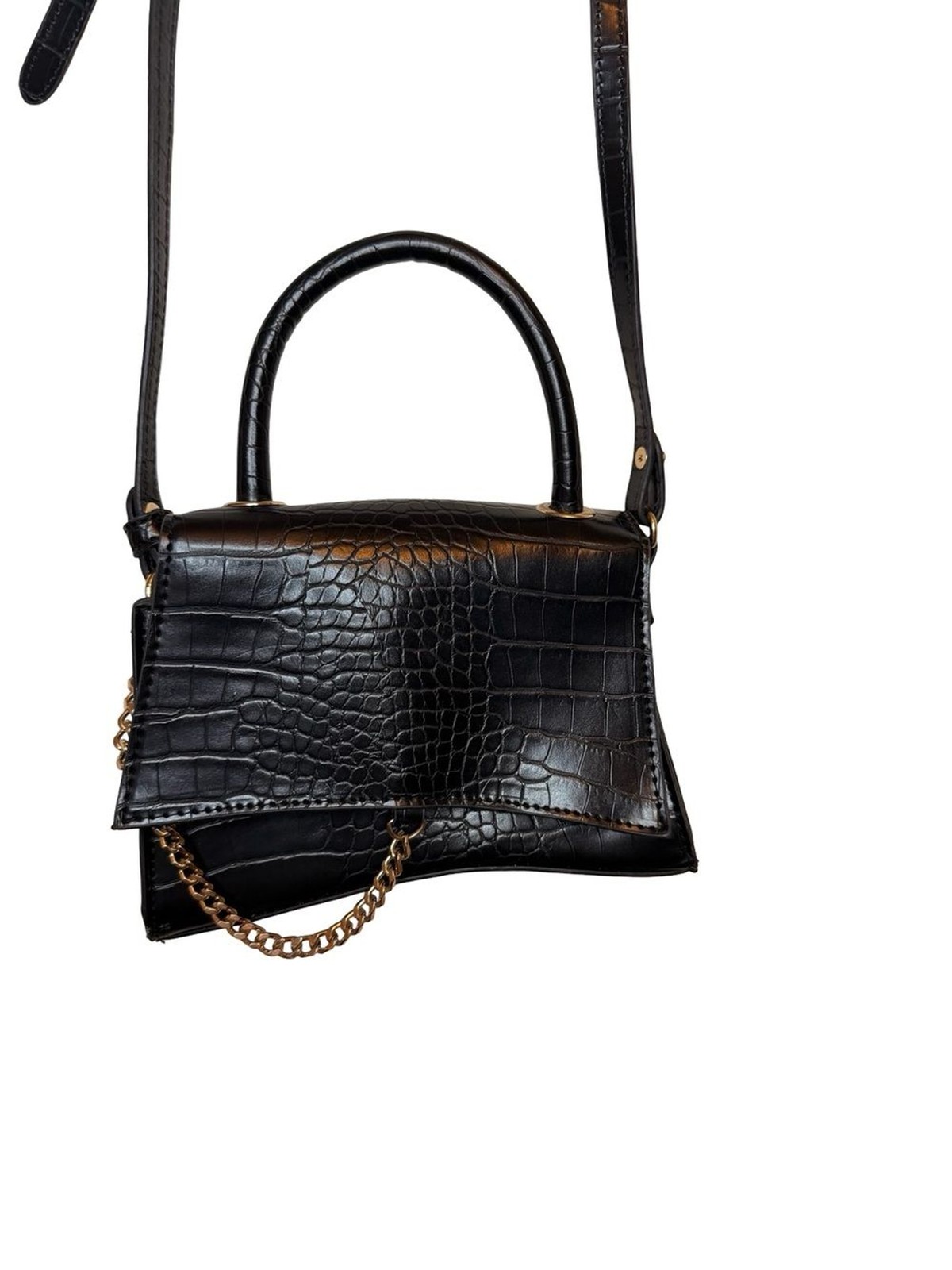 Forever 21 Black Croc-Embossed Mini Top-Handle Crossbody