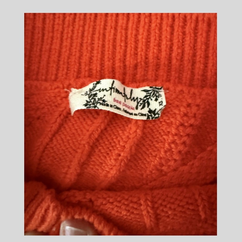 Intimately Free People Orange Pointelle Crop Knit Sweater 3/4 Sleeve XS