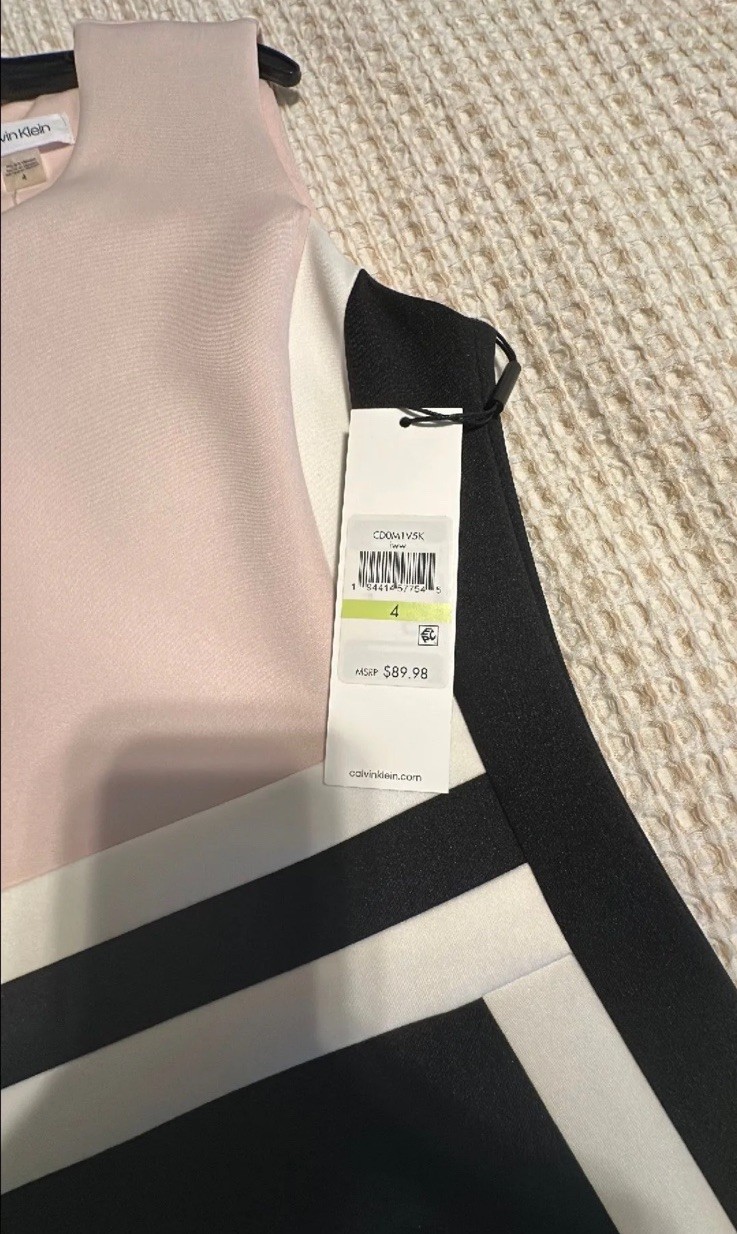 Calvin Klein Colorblock Sheath Dress Pink/Black/White Sleeveless Zipper 4