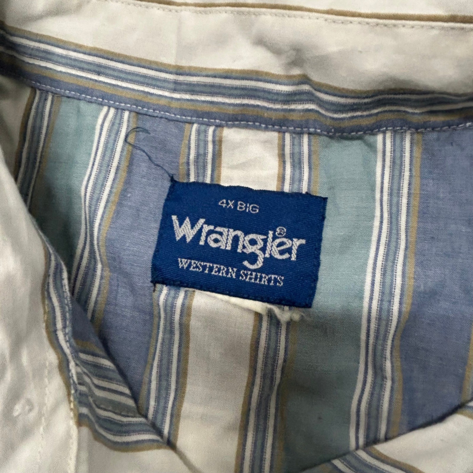 Wrangler Western Shirt Mens 4X Big Blue Striped Pearl Snap Short Sleeve Casual