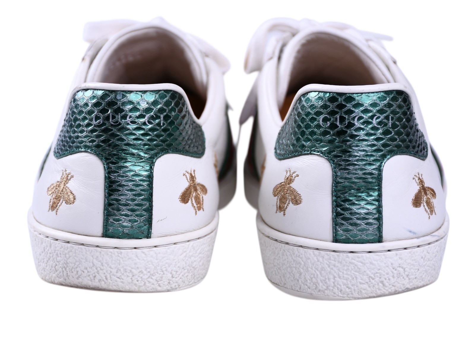 Gucci Ace Bee Star Sneakers Whie Leather Web Stripe Mens UK 9 – US 10
