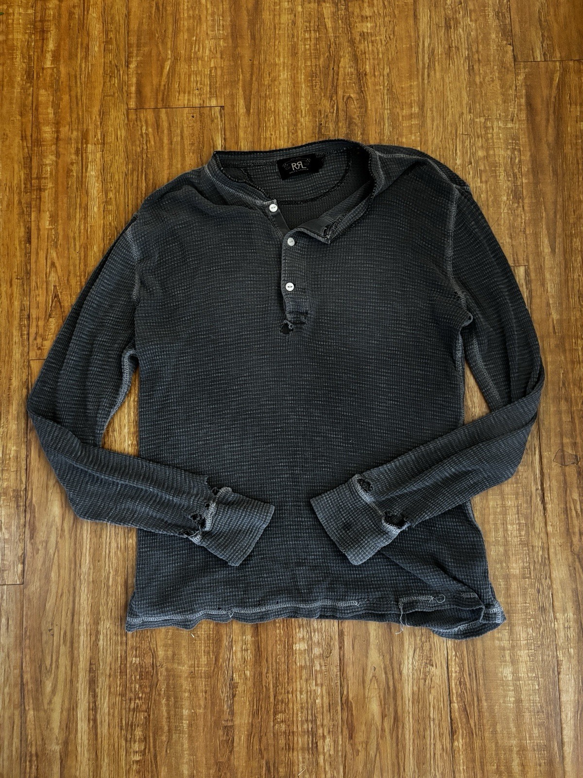 Ralph Lauren Double RL RRL Henley Shirt Grey S Thermal Long Sleeve